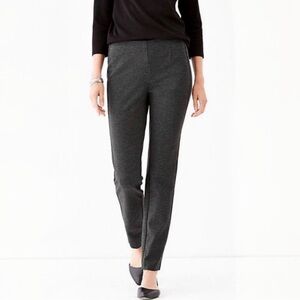 {J. Jill} "Ponte Slim Leg" Charcoal Gray Pull On Side Hem Slit Stretch Pants